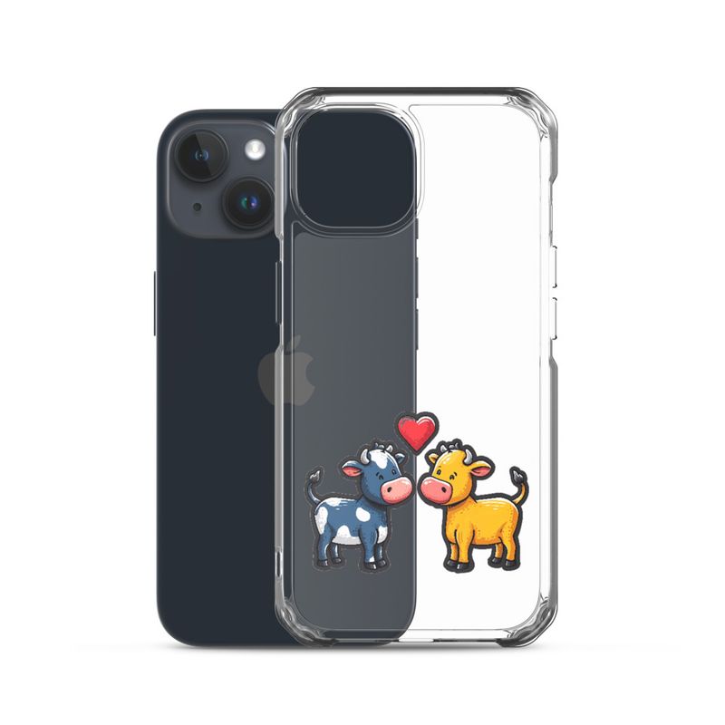 Clear Case for iPhone, Cattle, bull and cow in love, colourful , heart in picture, fvta2y