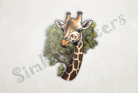 Giraffe in front of tree leaves in the Savanna