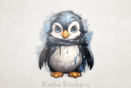Penguin wearing scarf looking serious, watercolour, bmb6mv