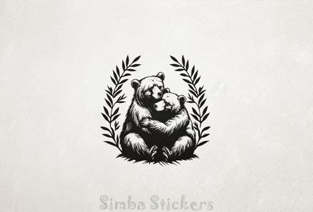 Bears in loving embrace in laurel wreath, outline art, ycthxg