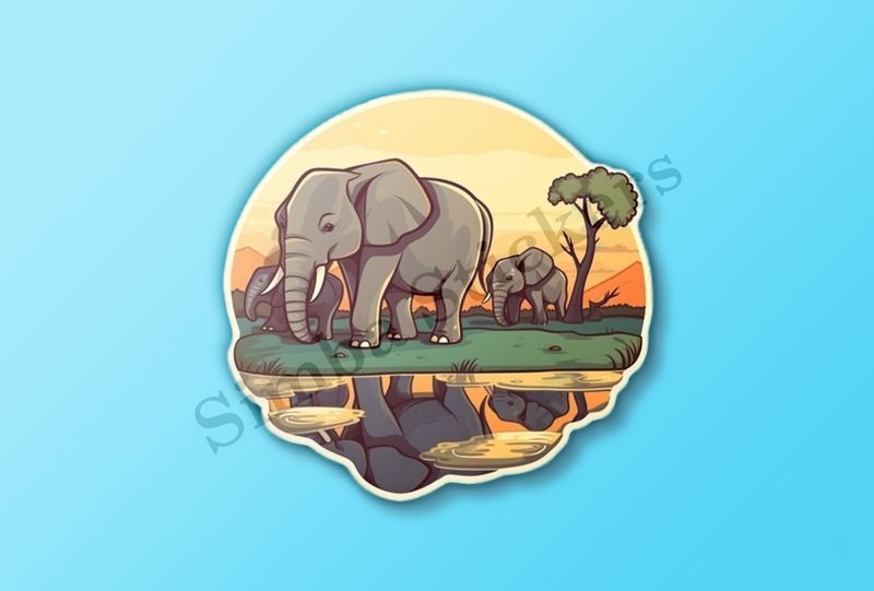 African elephant with calves in the Savanna