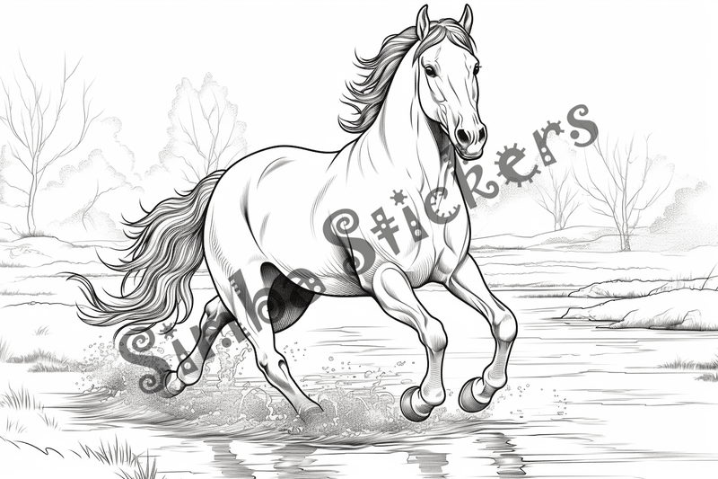 Colouring pages, bundle of horses running, 10 images