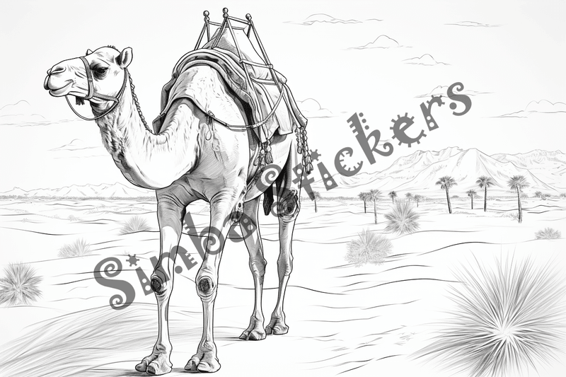 Colouring pages, bundle of singular camels, 10 images