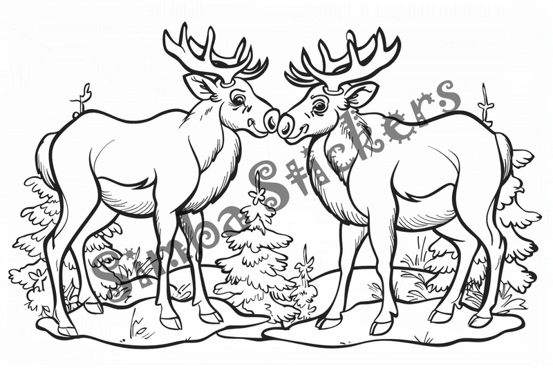 Colouring pages, Bundle of moose in love, 10 images