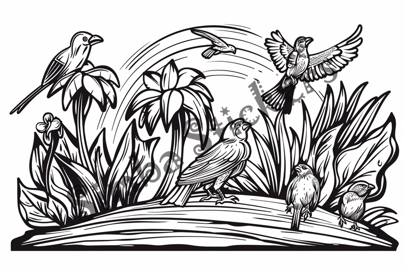 Colouring pages, bundle of Equatorial Rainforest landscape, 25 images