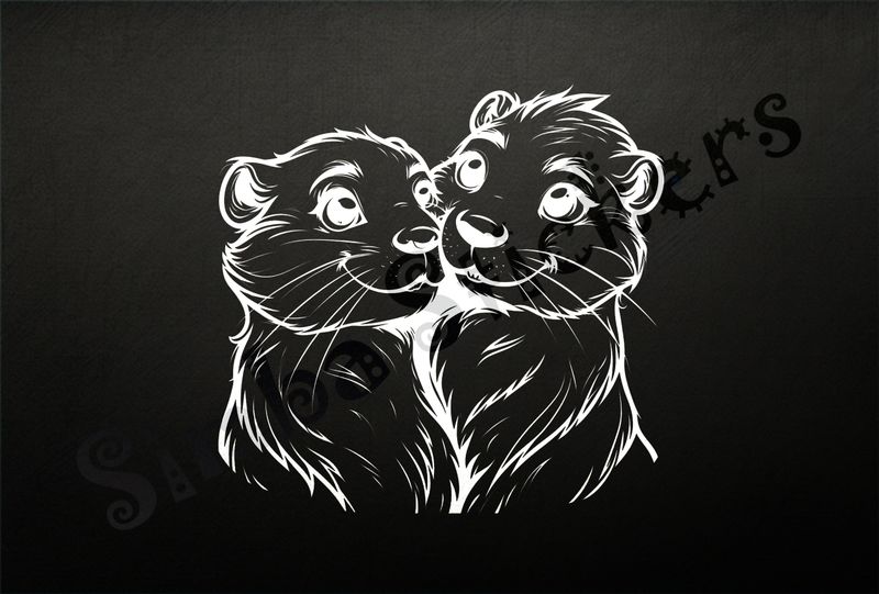Beavers smiling and cuccling cheek-to-cheek, outline art