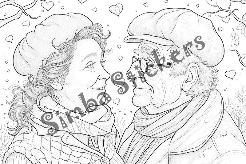 Colouring pages, bundle of people, grandparents in love, 10 images