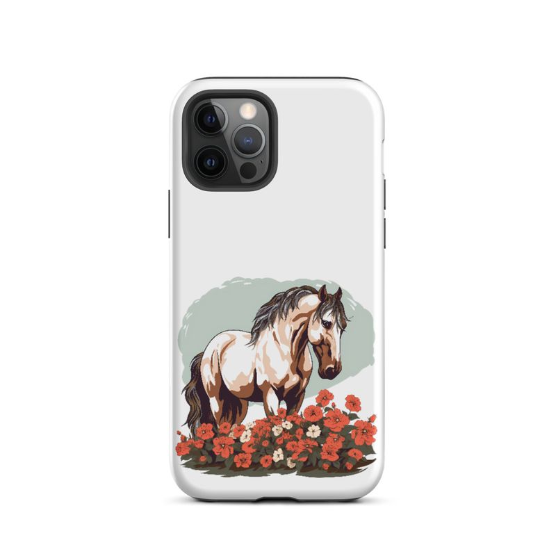 Tough Case for iPhone, Brown horse in field of red flowers, n4w2fj