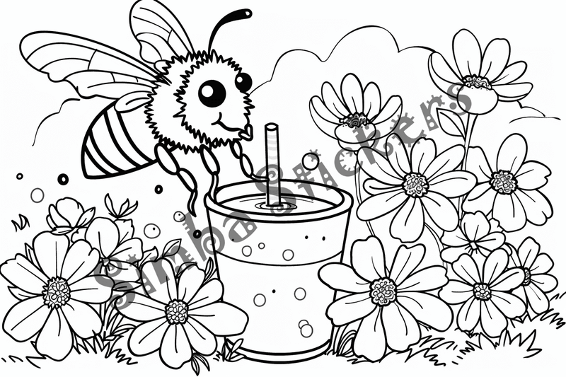 Colouring pages, bundle of bees with glasses, honeycombs or flowers, 25 images 2