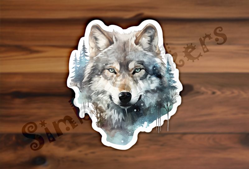 Wolf serious face, snowy watercolour