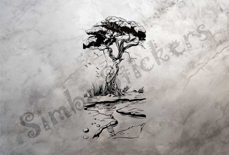 African Savanna landscape, tree upright, outline art