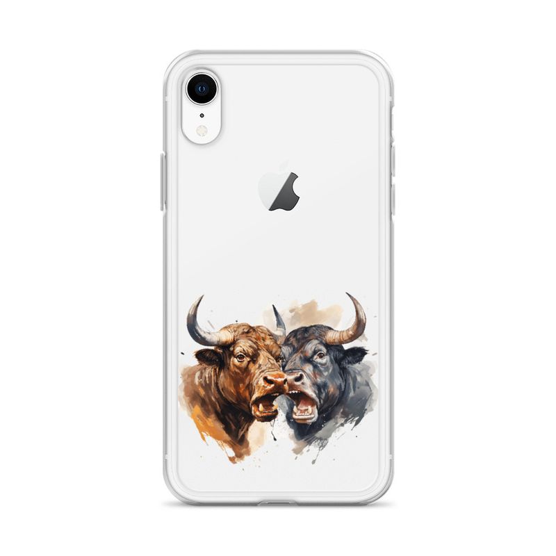 Clear Case for iPhone, Bulls facing up to each other, watercolour, dx5eff