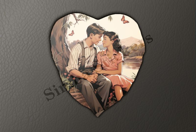Young man and woman holding hands under a tree, vintage