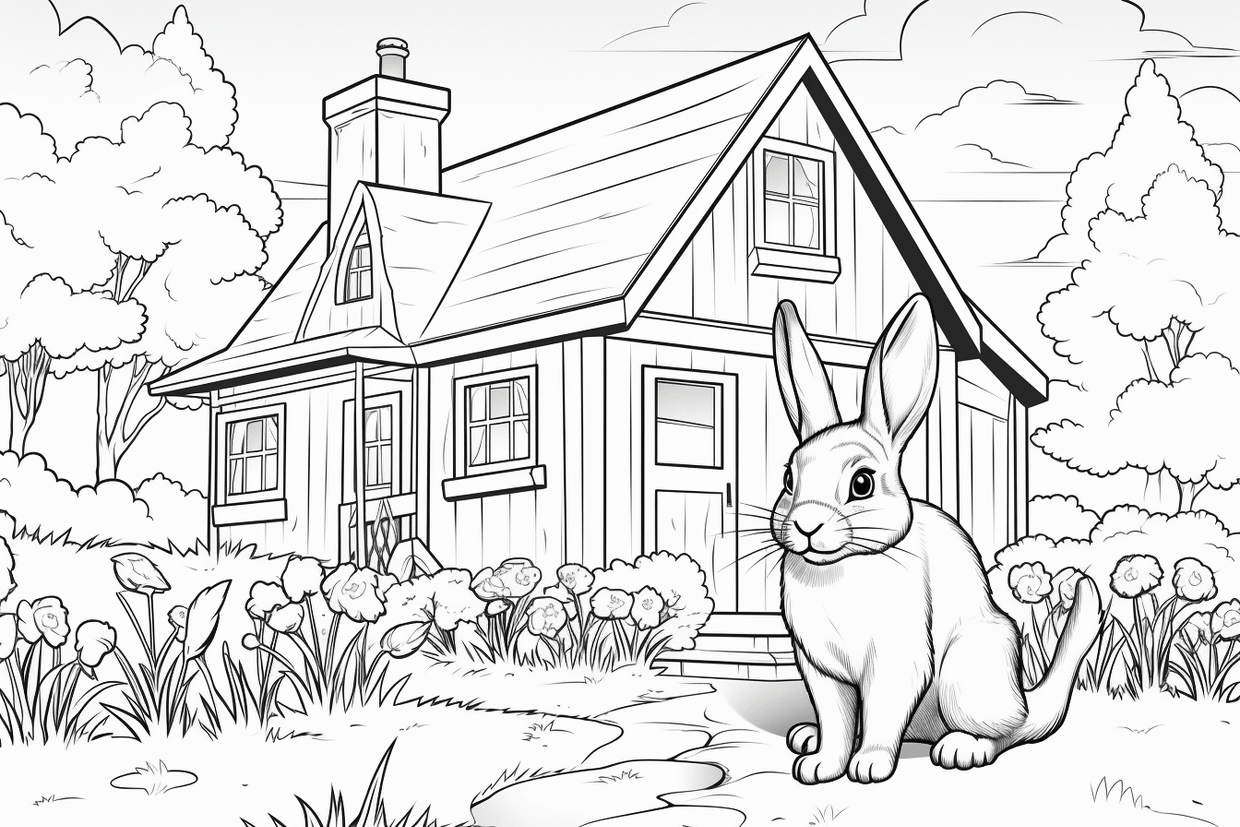 Colouring pages, bundle of rabbits in leaves or flowers, 10 images
