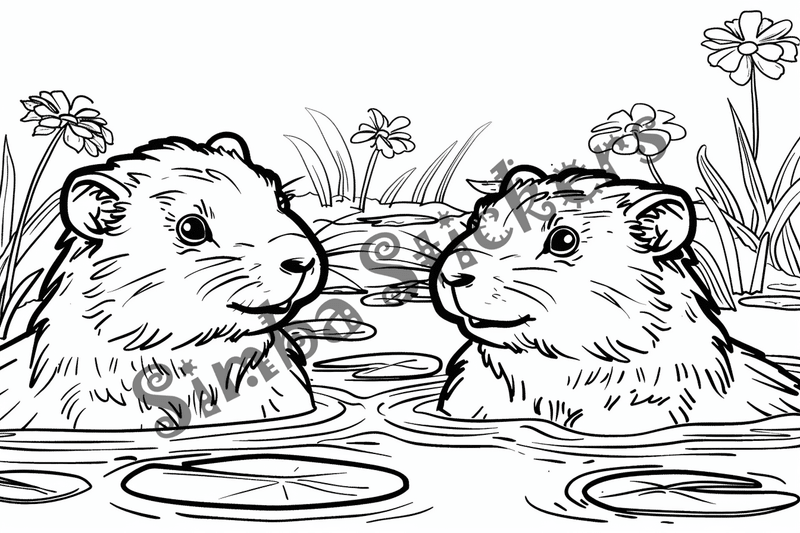 Colouring pages, bundle of groundhogs in flowers or leaves, 10 images