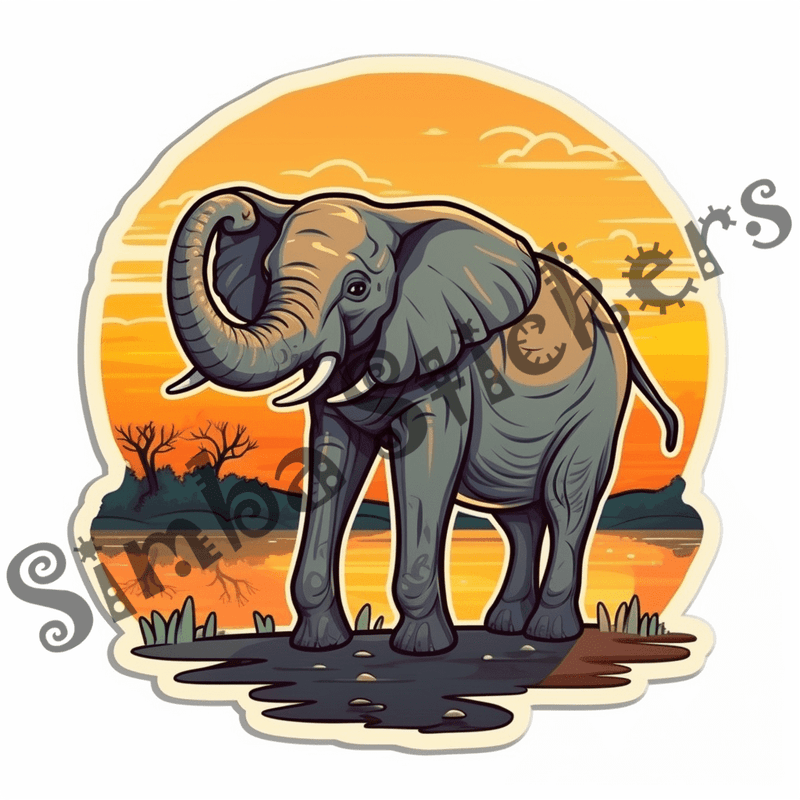Elephants at sunrise or sunset, sticker-style, image set, 25 images, orxvzg