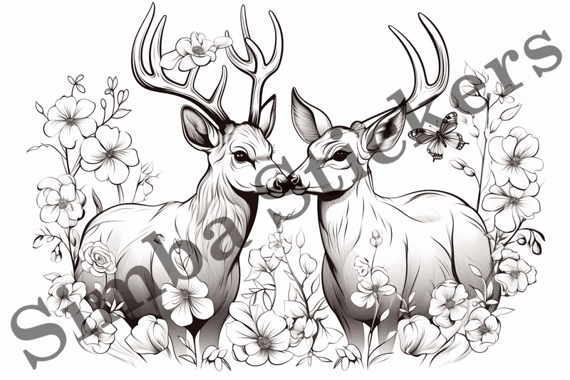 Colouring pages, bundle of deer in love, 10 images