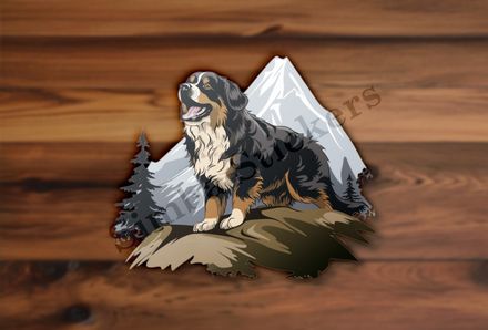 Bernase Mountain dog with mountain in background