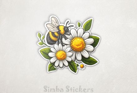 Bee buzzing around daisy flowers