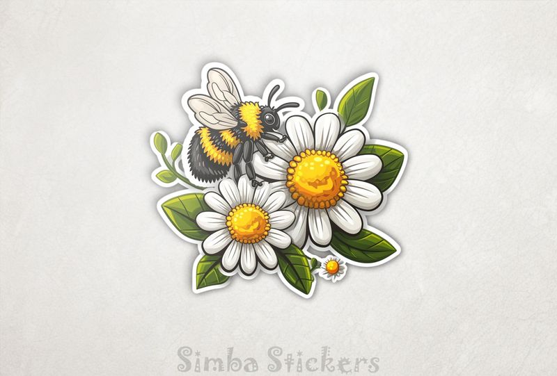 Bee buzzing around daisy flowers