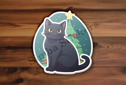 Cat in front of a Christmas tree