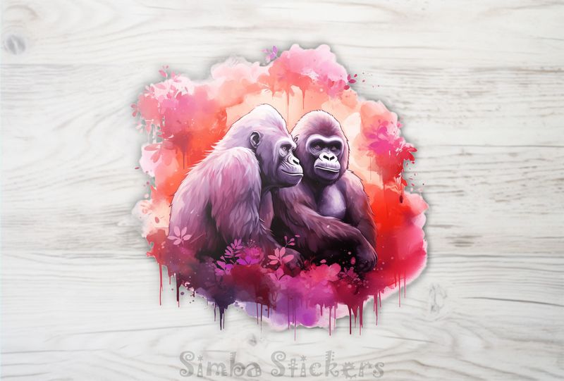 Gorillas in love in romantic colours, watercolour, dgghmm