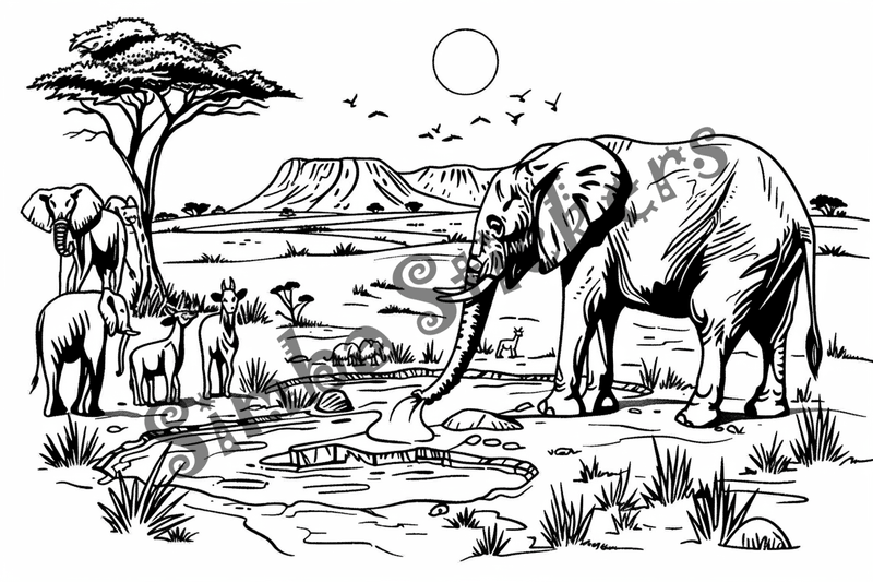 Colouring pages, bundle of African Savanna landscape, 25 images