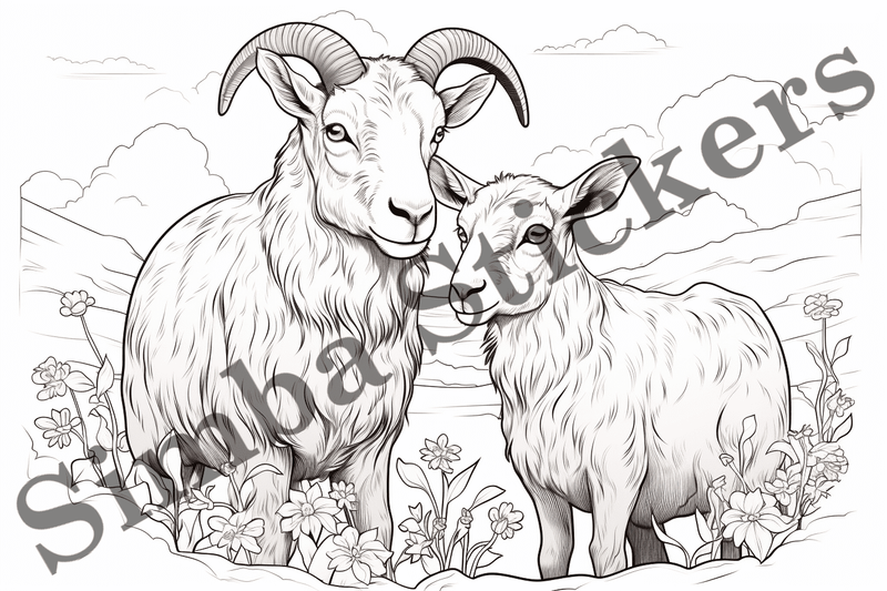 Colouring pages, Bundle of goats in love, 10 images