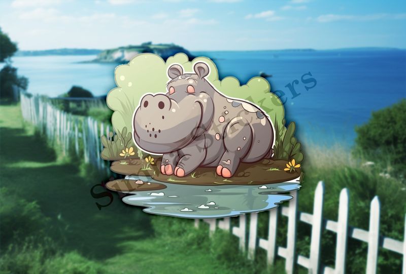 A hippo by the pond, sunbathing