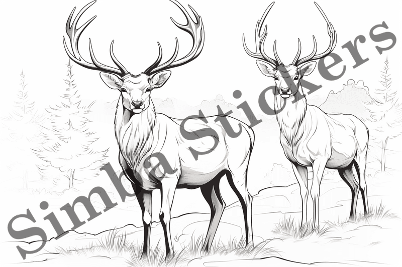 Colouring pages, bundle of deer, 25 images