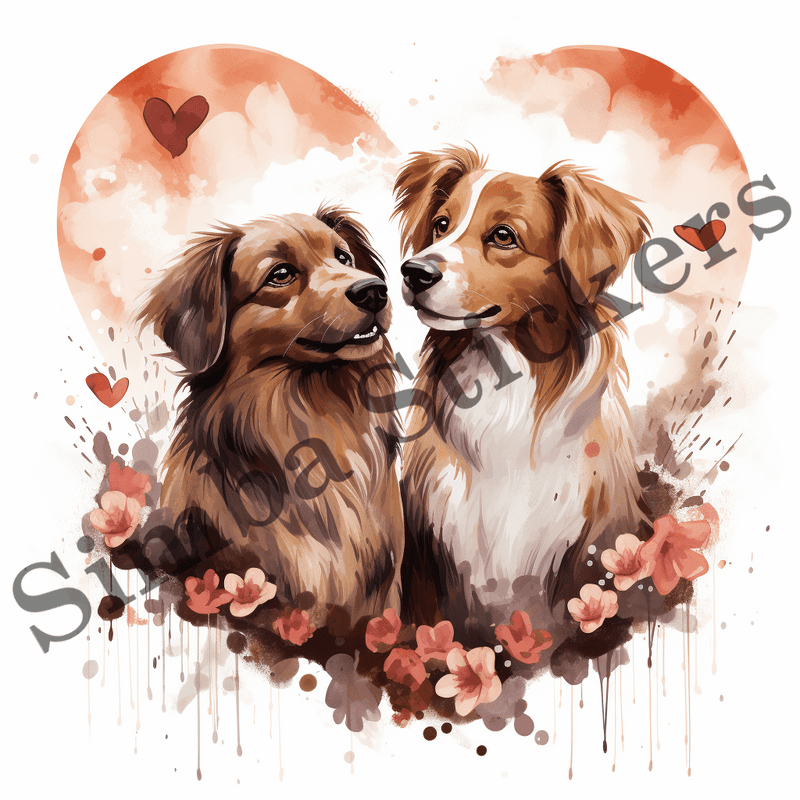 Dogs in love, watercolour, image set, 10 images