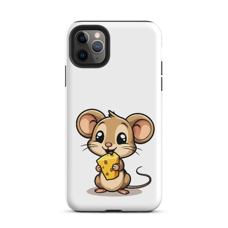 Tough Case for iPhone, Small Mouse happily licking large chunk of cheese, pqapy6