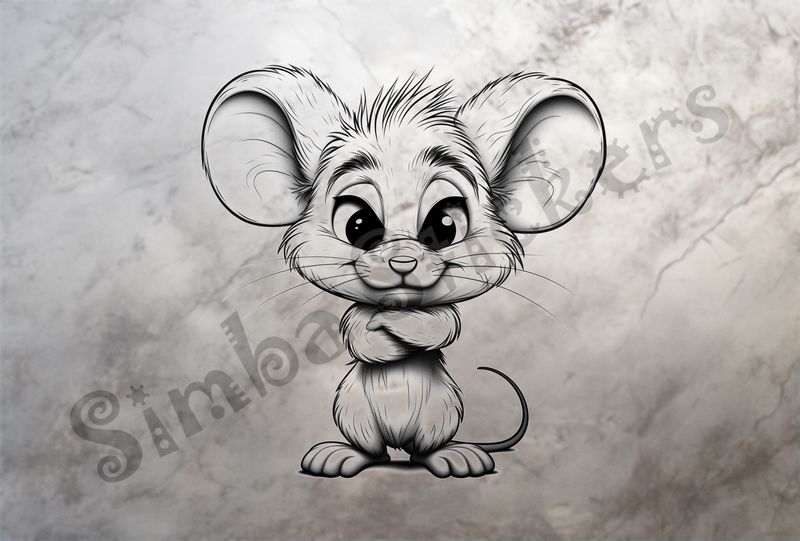 Mouse bemused with arms folded, outline art
