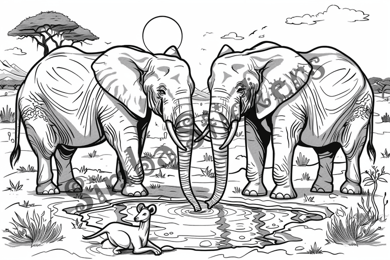 Colouring pages, bundle of African Savanna landscape, 25 images