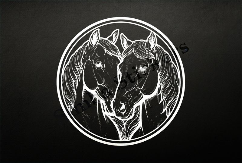 Horses nose-to-nose, in a circle, outline art