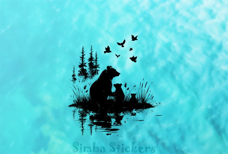 Bear mother with 2 bear cubs, outline art, wrbp7o