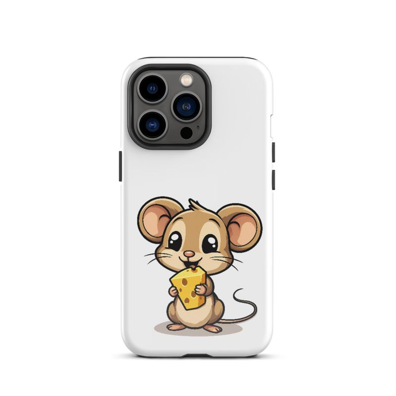 Tough Case for iPhone, Small Mouse happily licking large chunk of cheese, pqapy6