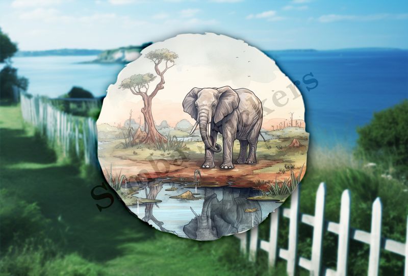Elephant behind a pond in the Savanna   
