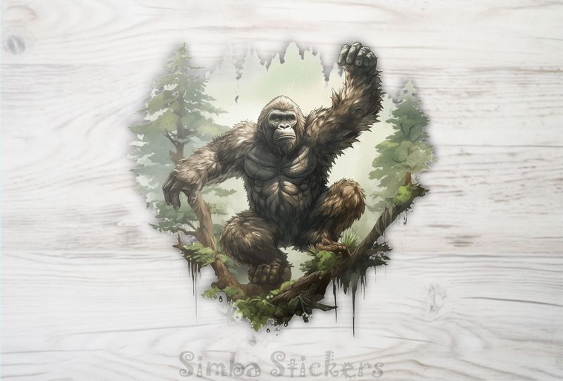 Gorilla jumping from tree in thick forest, xole3i