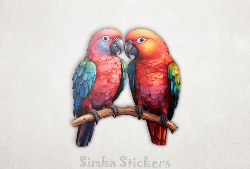Parrots in love perching, watercolour, a288lg
