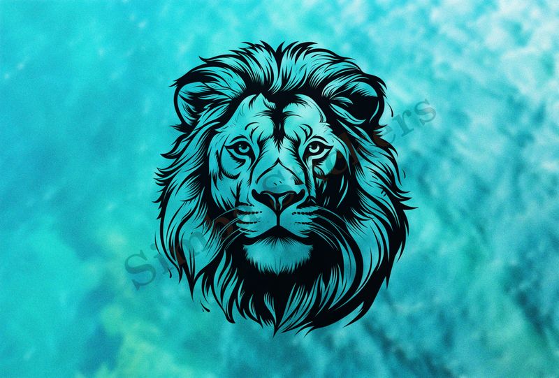 Majestic lion face, outline art, afrjkv