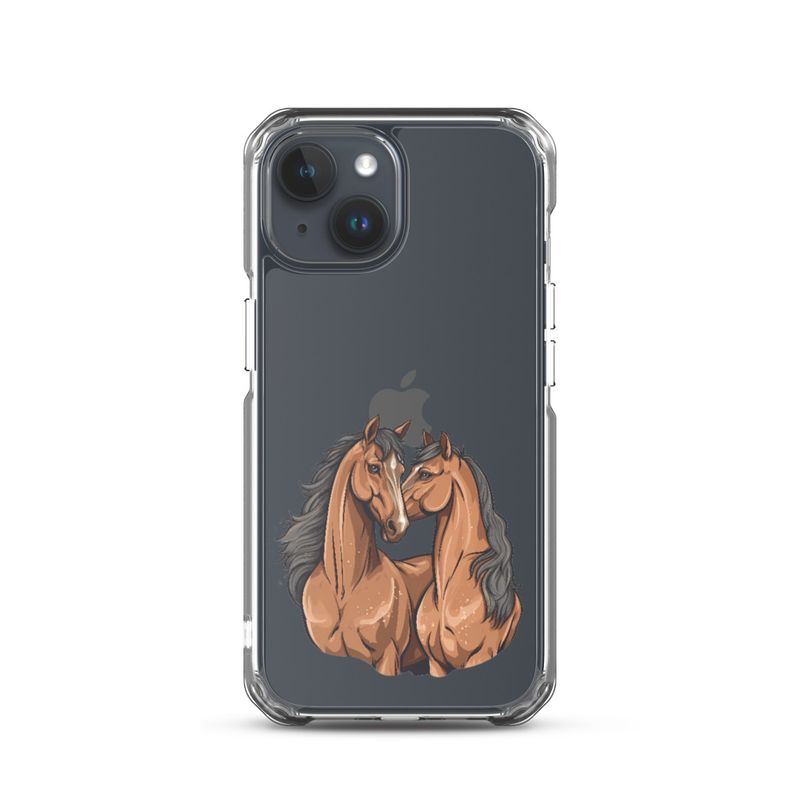 Clear Case for iPhone, Two brown horses snuggling, tdwcyd