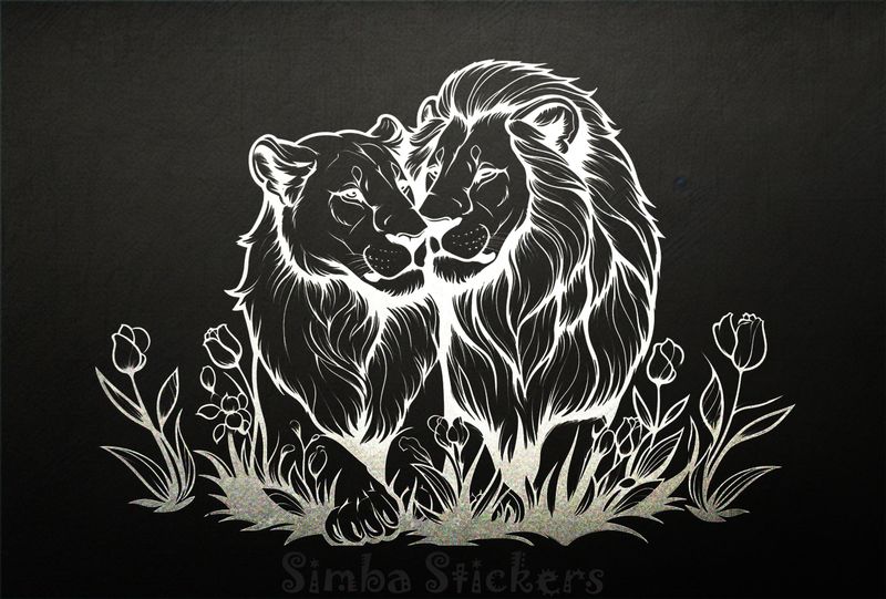 Male lion with lioness, outline art, kbdgyu