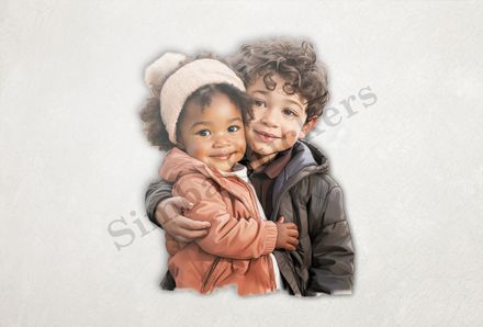 Girl and boy in loving embrace