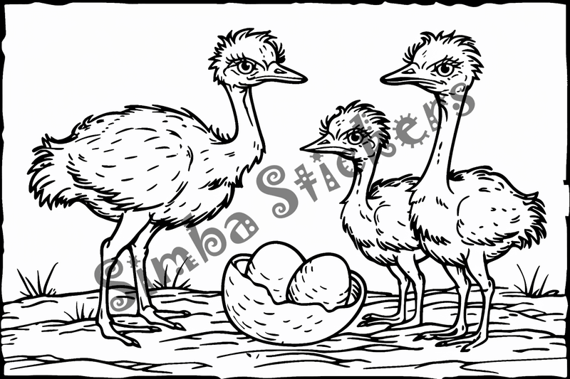 Colouring pages, bundle of ostriches, 25 images