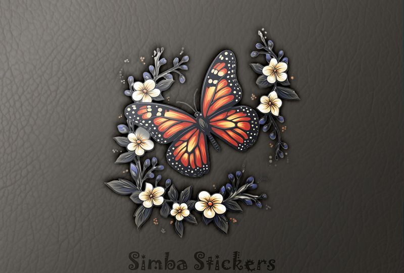 Orange butterfly among flowers, etwqmi