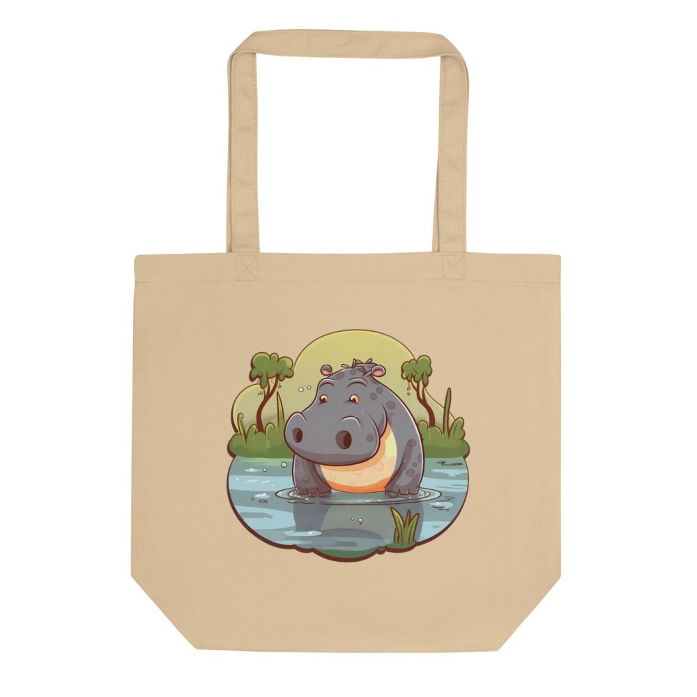 Hippo Cute Pattern Print Leather Tote Bag