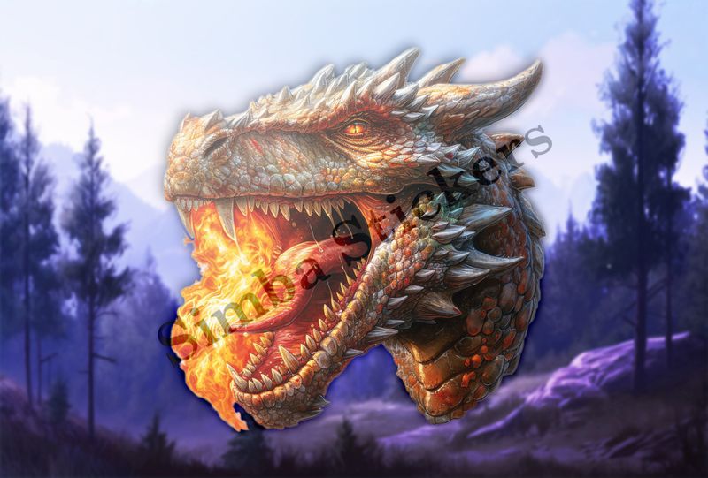 Dragon head, full of fire in mouth