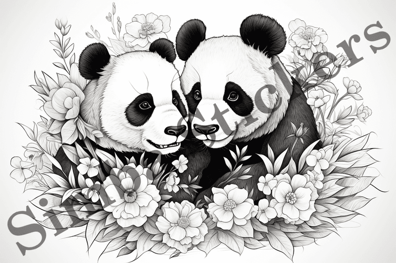 Colouring pages, bundle of pandas in love, 10 images, 3qy9m5