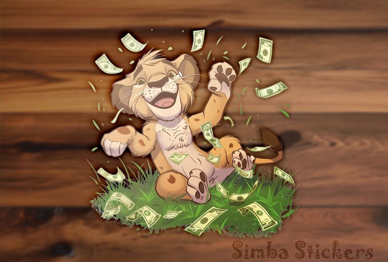 Simba Lion cub laughingly throwing money